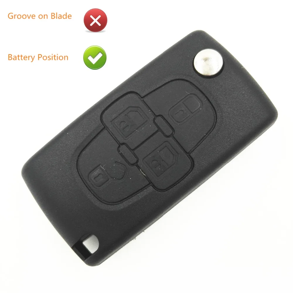 

Uncut 4 Buttons Replacement Flip Car Blank Key with Battery Place No Groove on Blade for Citroen C8 New CE0523 Shell