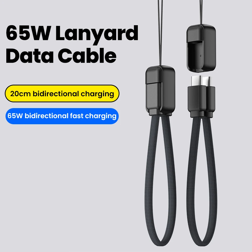 elough 65W USB C to USB C Cable Fast Charging 2 in 1 Braided Type C to Type C Cable Keychain Short Phone Cord
