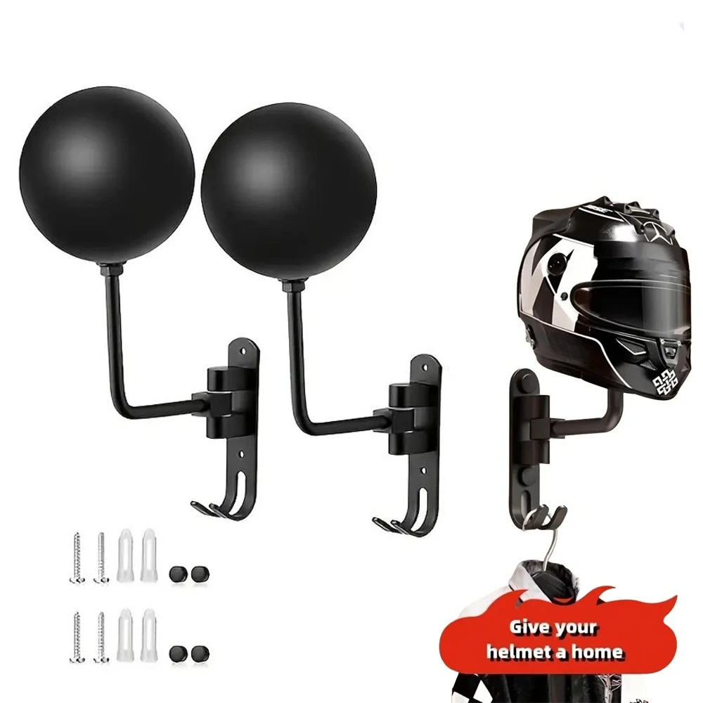 Wall Mount Helmet Holder Motorcycle Helmet Rack 180° Rotation Helmet Hanger With Hooks For Coats Caps Bike Baseball Rugby Helme