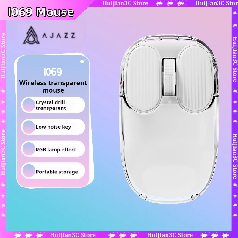 

AJAZZ I069 PRO Прозрачная беспроводная мышь 2,4G 1600 точек на дюйм Легкий дизайн Эргономика Офисная рабочая мышь с RGB-подсветкой