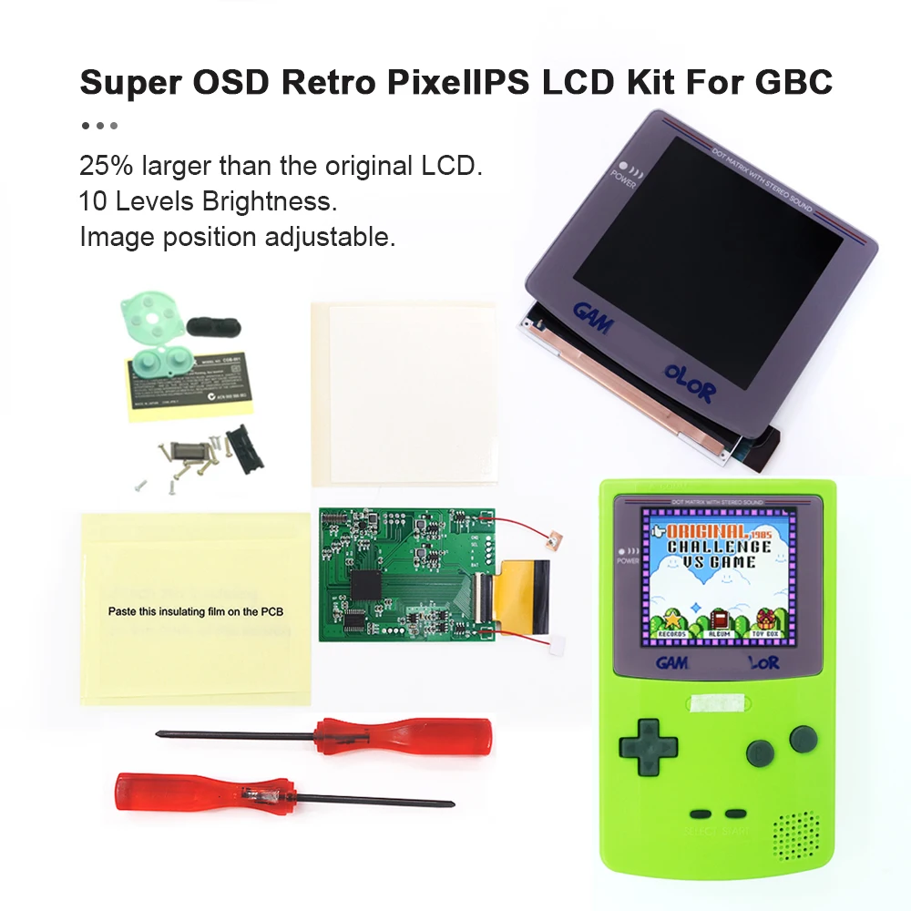 

Gray lens V5 OSD Menu GBC RETRO PIXEL IPS LCD V5 Laminated Backlight Color Model Kit For GameBoy Color&Pre-cut shell case