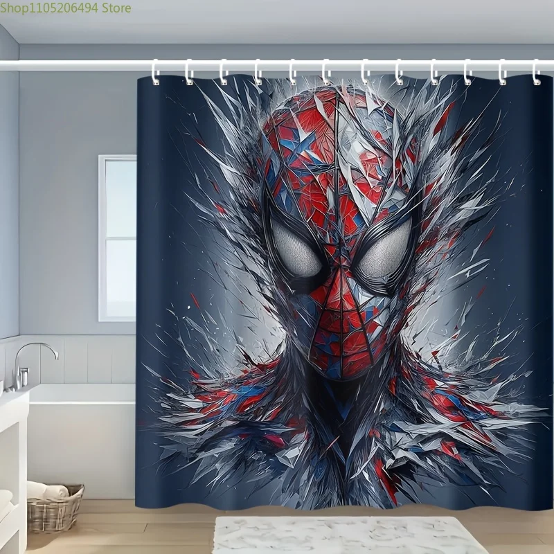 

1 шт. занавеска для душа с изображением супергероя и крючками - яркий красно-синий дизайн, полиэстер, можно стирать в машине, для использования в любое время года, для ванной комнаты
