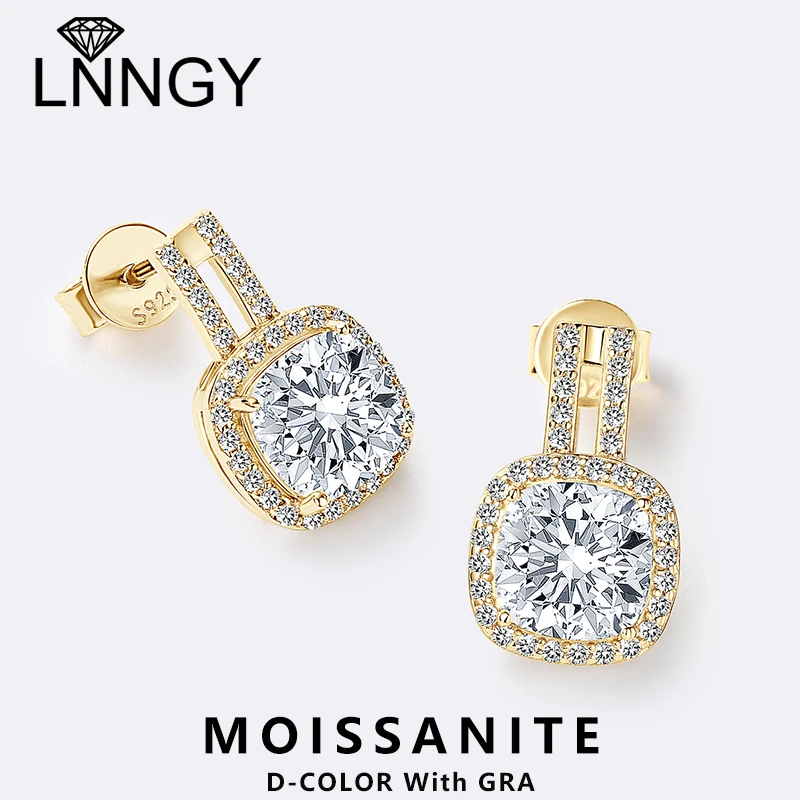 

Lnngy 7x7mm Cushion Cut Moissanite Earrings For Women Ohrringe Silber 925 Sterling Silver Dangle Earring Fashion Wedding Jewelry