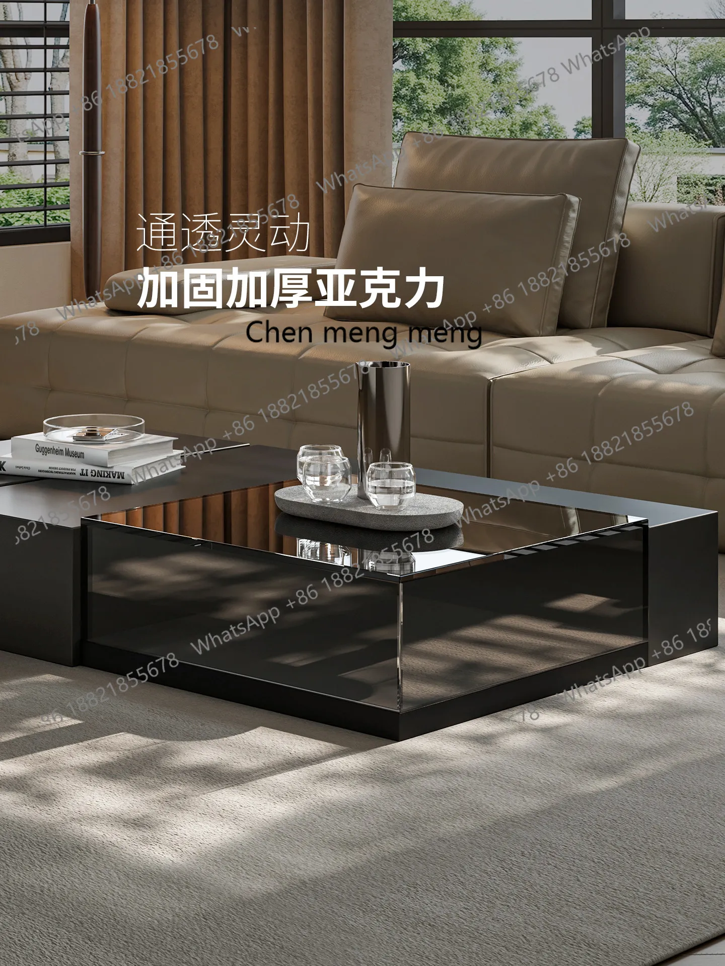 

2026 new coffee table Italian light luxury living room pure black acrylic combination coffee table high-end atmosphere