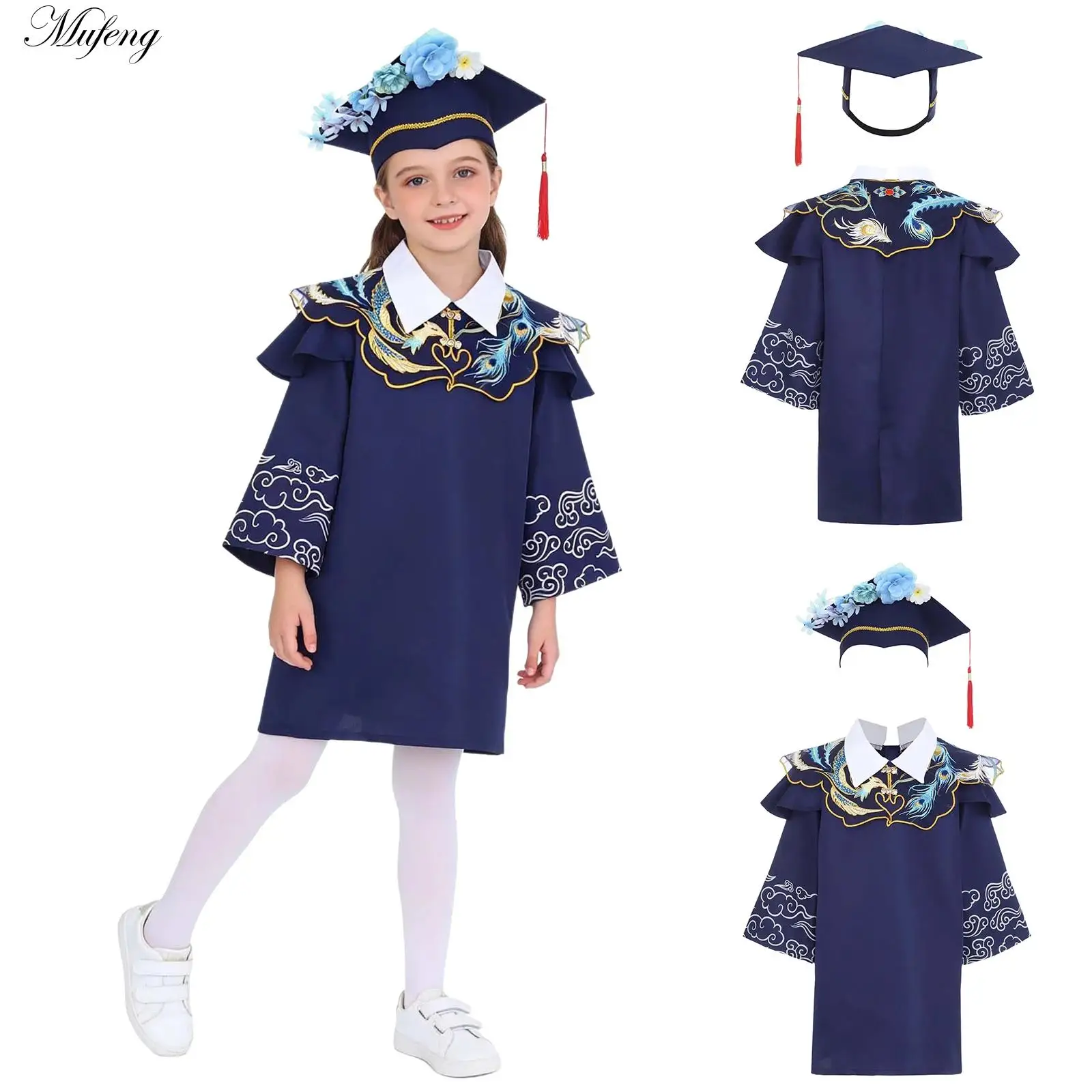 

Graduation Uniform with Hat Tassel Neo-Chinese Style Graduation Robe Boys Girls Graduation Party Clothes Students School Uniform