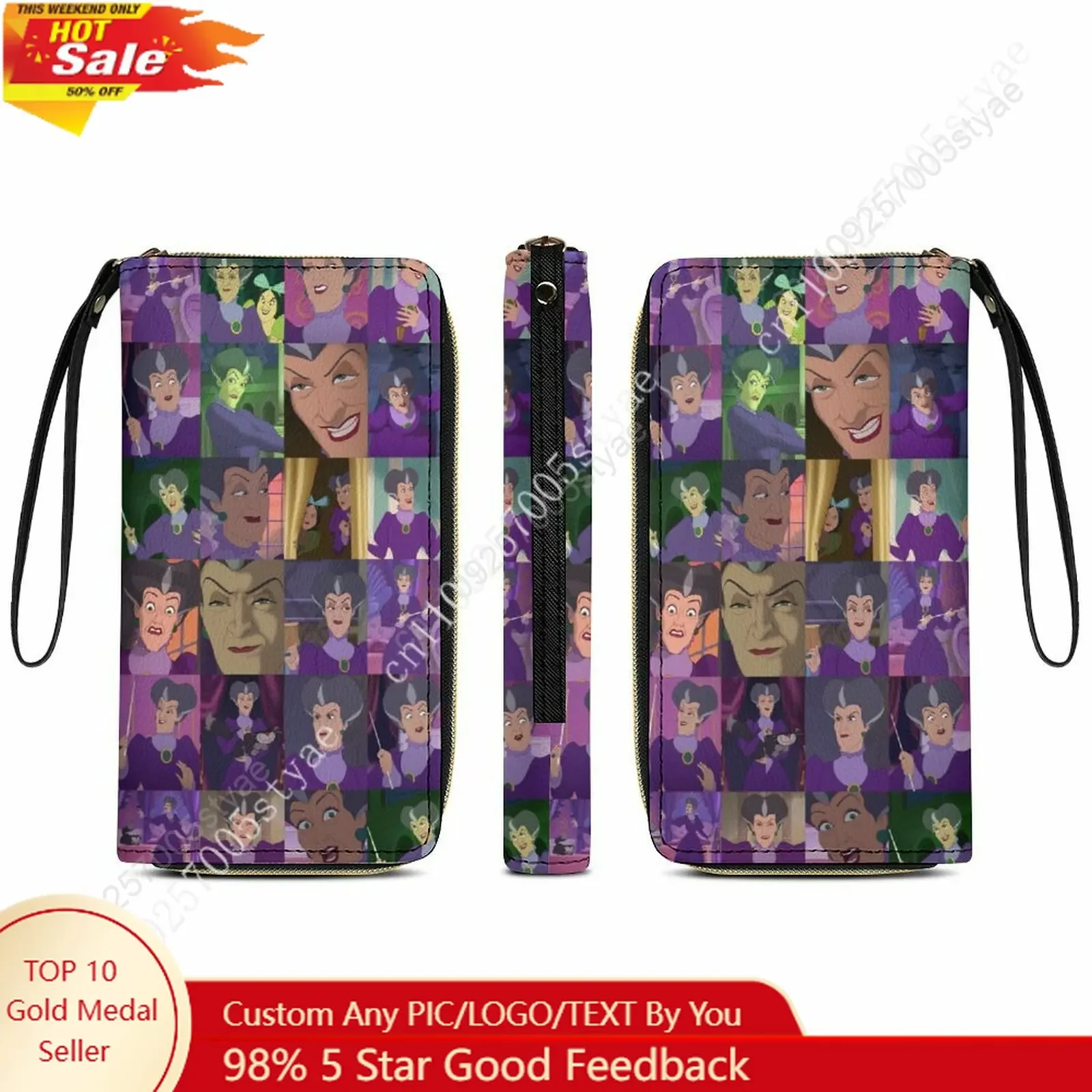 

Lady Tremaine Leather Wallet Disney Licensed Customizable Personalized Design Your Pattern Portable Purse Double-sided Printing