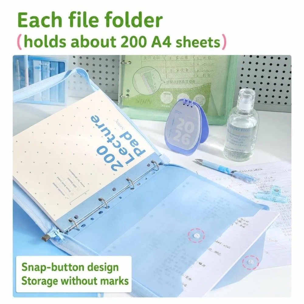 Large-capacity 4-Hole Loose-leaf A4 Binder Folder, with Handle Zipper Document Pouch Transparent File Folder Students