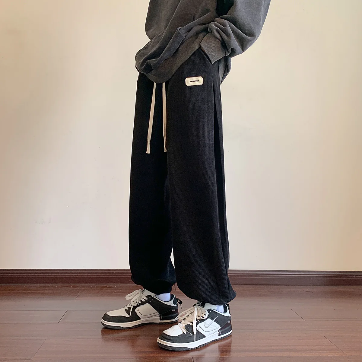 

Draping Drawstring Long Striped Sweatpants New Hip Hop Harem Trousers Men's Large Loose Straight Solid Jogger Pants M-5XL