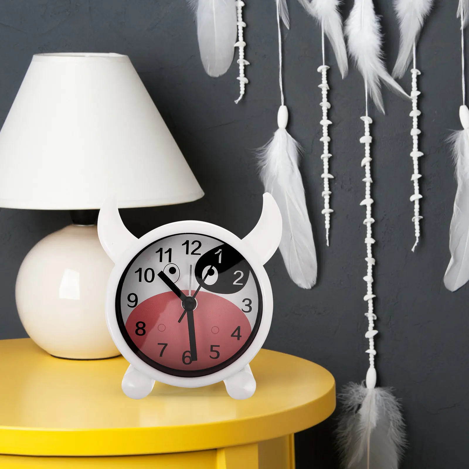 Silent Bedroom Alarm Clock with Cute Cow Pattern Small Desktop Table Clock for Office Home Decor