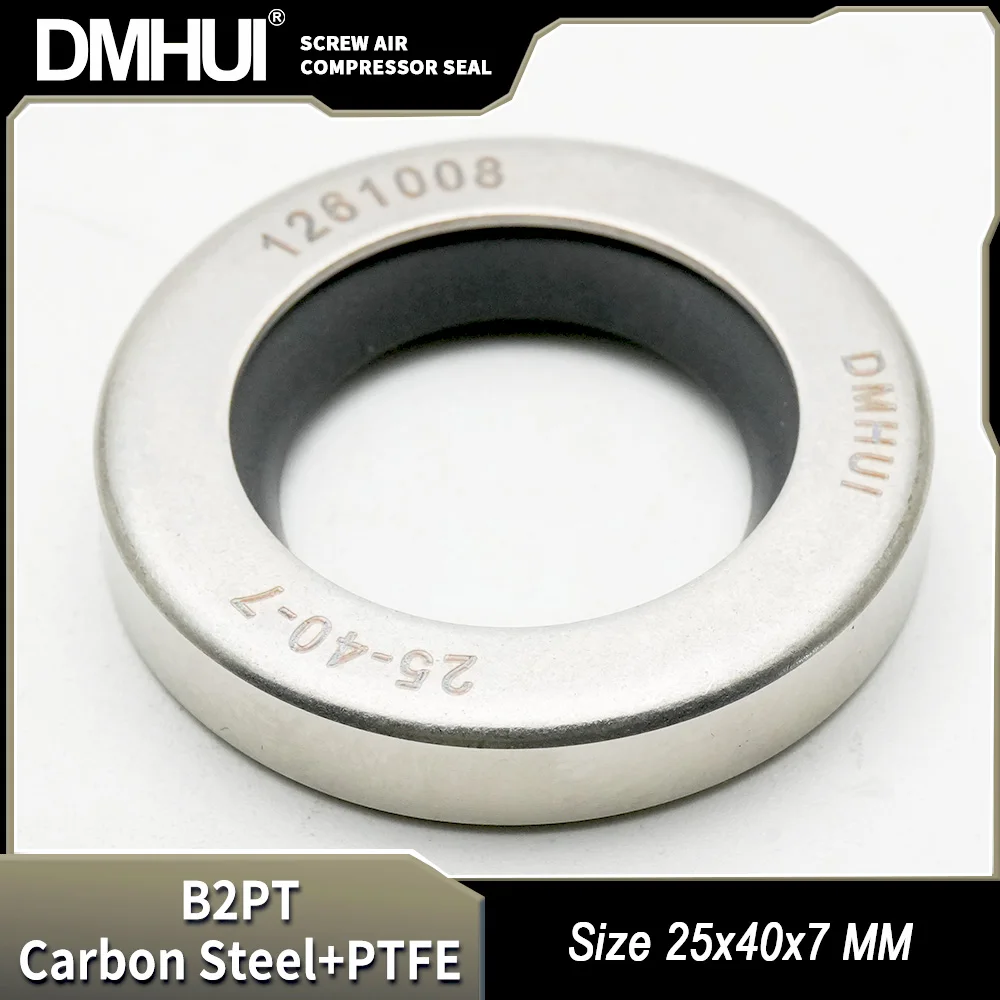 DMHUI Screw Air Compressor Shaft Seals 25x40x7mm B2PT Type - Stainless Steel + PTFE Rubber Single Lip Seal Ring 25-40-7