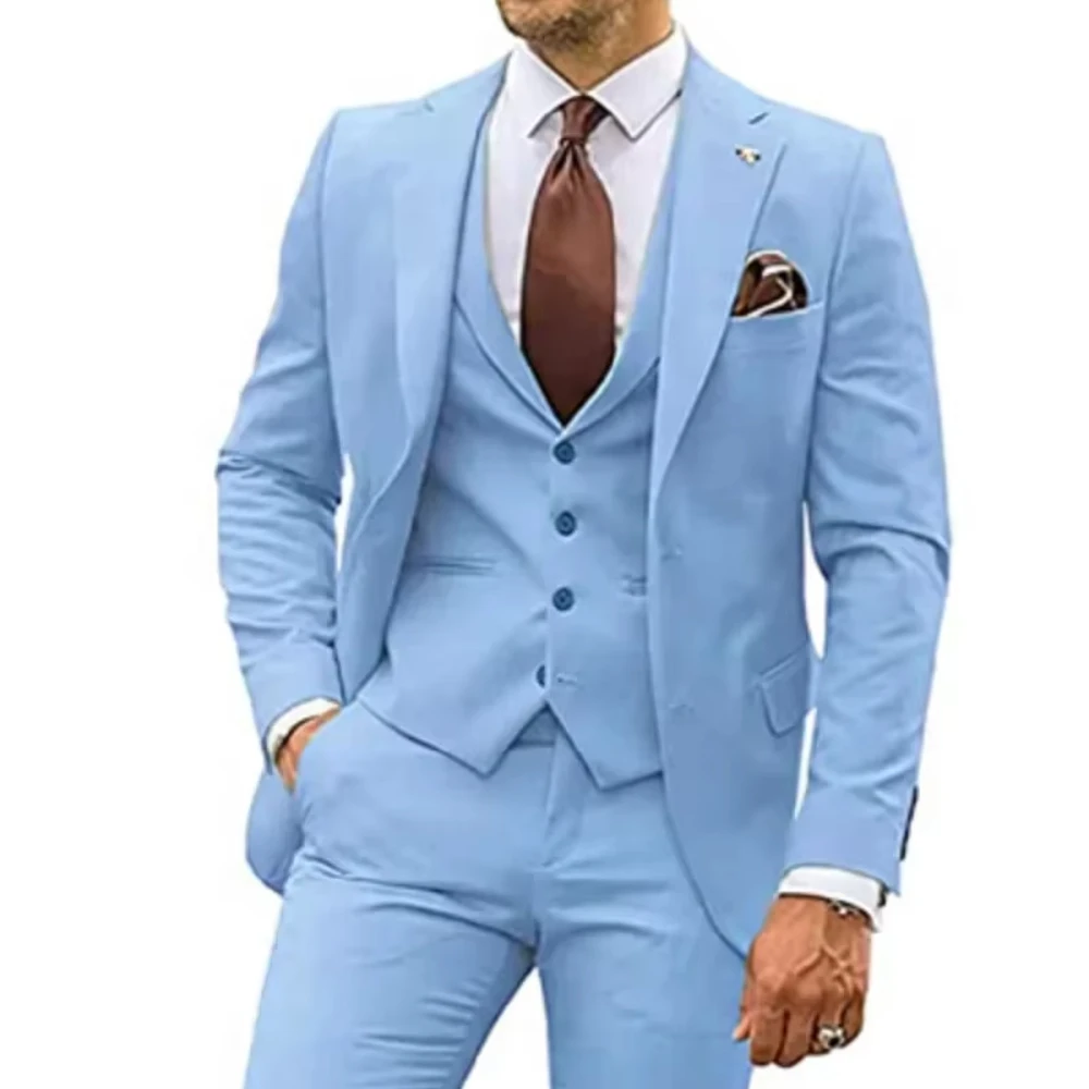 

Chic Notch Lapel Suits for Men Slim Business Casual Wedding Groom Tuxedos Best Man Fashion Costume Homme (Jacket+Vest+Pants)