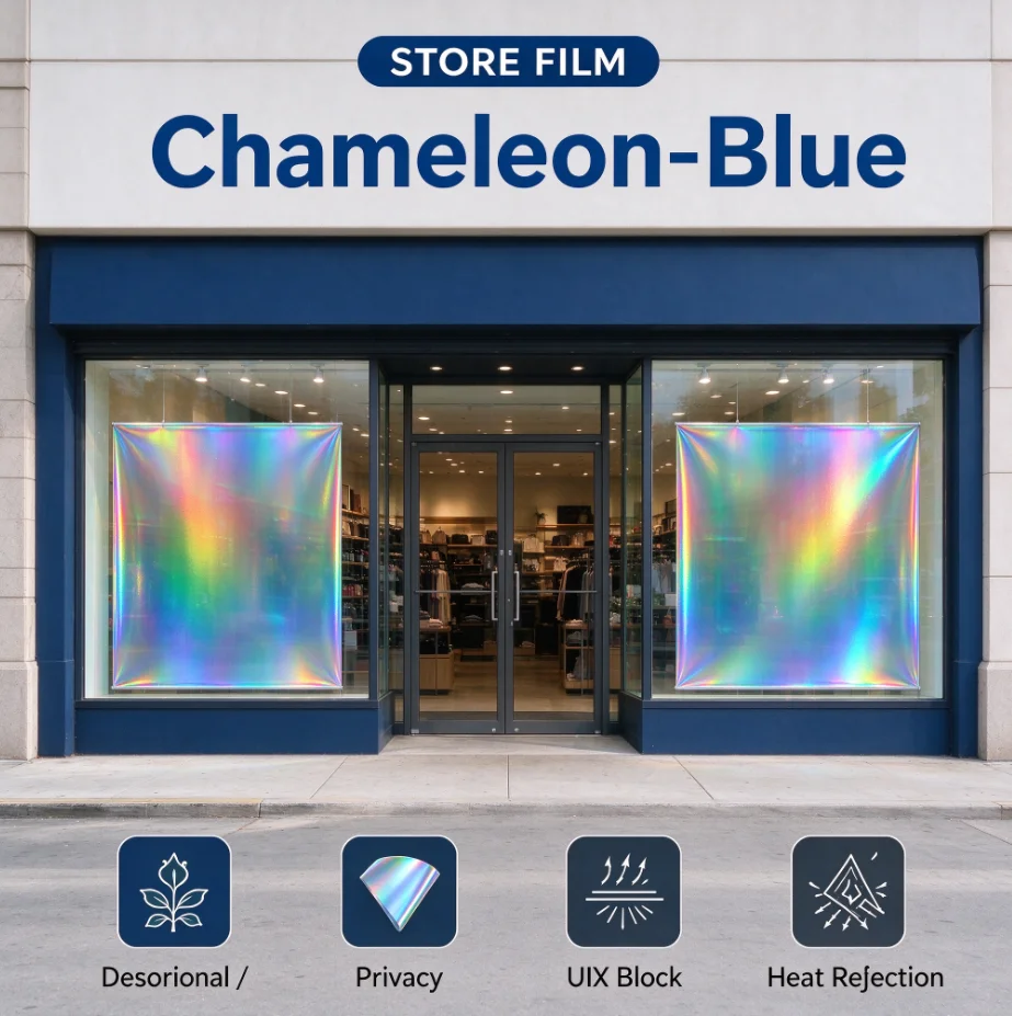 Solar Control Chameleon Blue Window Tint Roll PET Material One Way Privacy Heat Rejection Anti Glare For Automotive Household