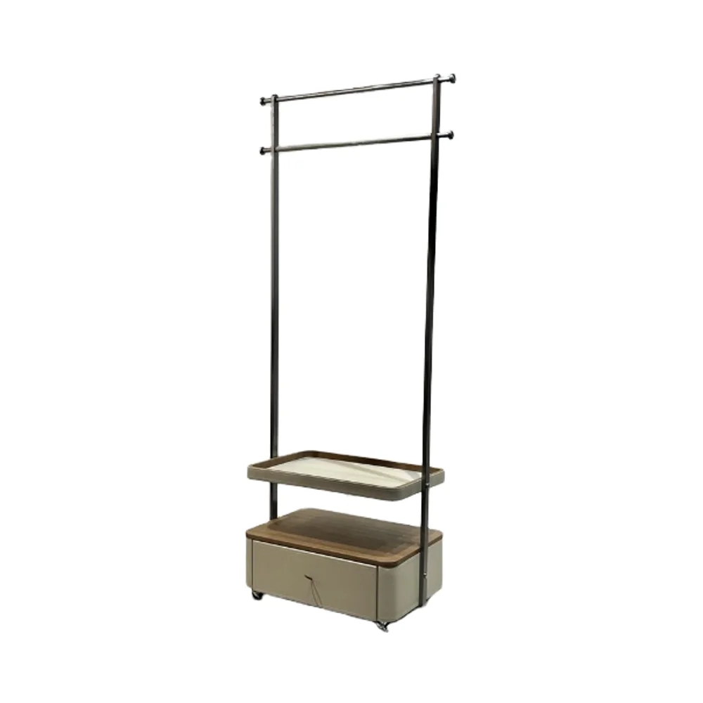 

Modern Portable Stainless Steel Coat Rack 6 Hook 1 Shelf Freestanding Living Room Simple Clothes Organizer