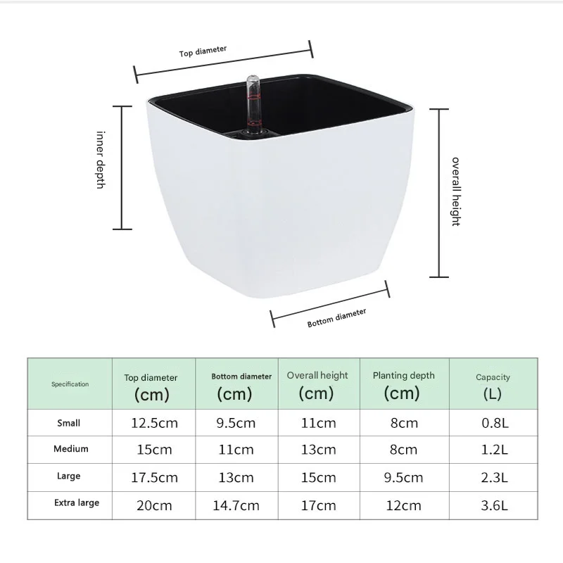 1PC Self-watering Pot White Flower Pot with Water Level Indicator Self Watering Planter Decorative Plant Pot Bonsai Supplies