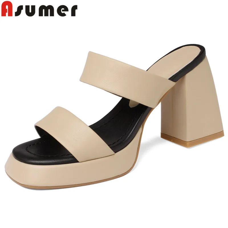 

ASUMER 2024 New Concise Ladies Outside Casual Slippers Women's Genuine Leather Slippers Thick High Heels Platform Shoes