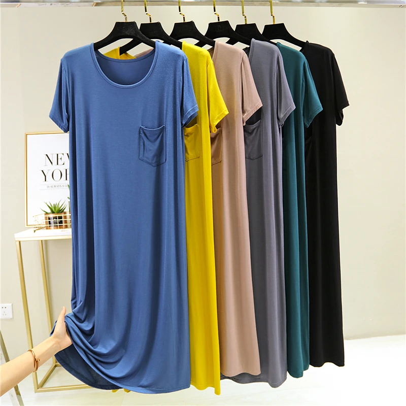 Loose Summer Sleep Dress Women's Modal Cotton Thin Home Clothes Short Sleeve Long Skirt Outdoor Wear Large Size Base Skirt