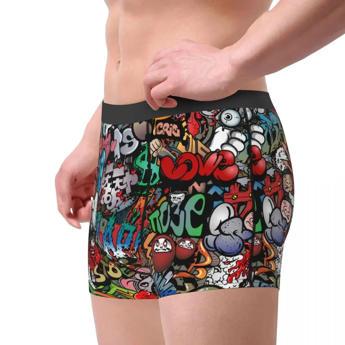 Custom 70s Retro Comic Graffiti Print Boxer Shorts For Men Sexy Comic Street Art Underwear Panties Briefs Stretch Underpants