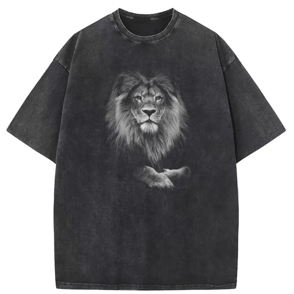 Lion Animals Men Washed Tshirt Party Sweatshirts Brand Long Sleeve Gift Clothes Summer Fall New Arrivals Snowflake T Shirt