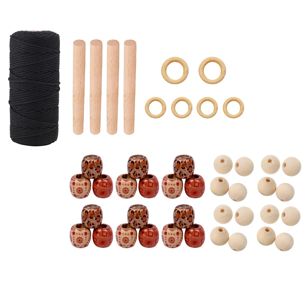 

133Pcs Macrame Cord Kit for Tapestry Accessories Premium Natural Beech Stick Wooden Bead Wood Ring Set Craft DIY Decor
