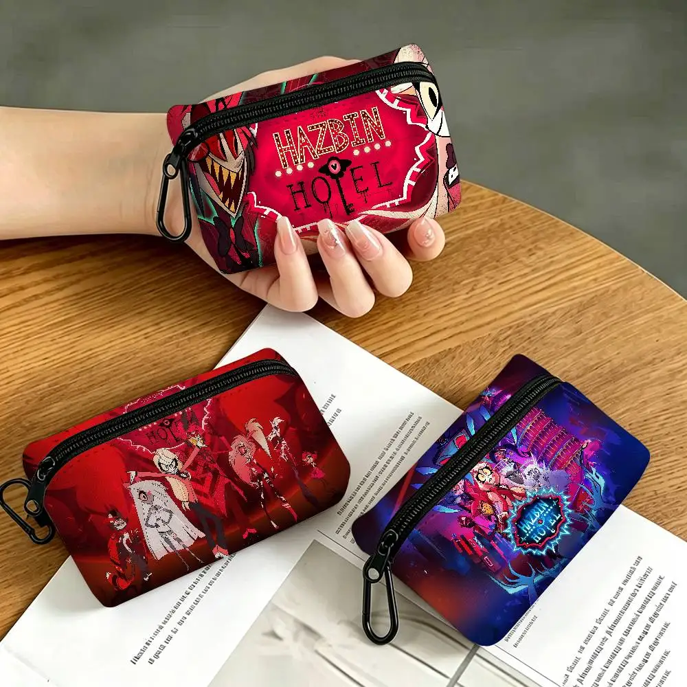 Anime H-Hazbin H-Hotel Oxford Fabric Mini Coin Wallet Smooth Zipper Hanging Design Multi-use Small Storage Bag For Travel