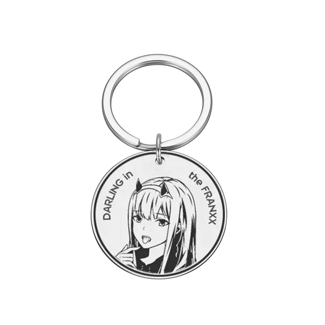 أنيمي حبيبي رمز الطابع 002 صفر اثنين المفاتيح الشيطان القرن قلادة الفولاذ المقاوم للصدأ كيرينغ للنساء الرجال المجوهرات هدية #5