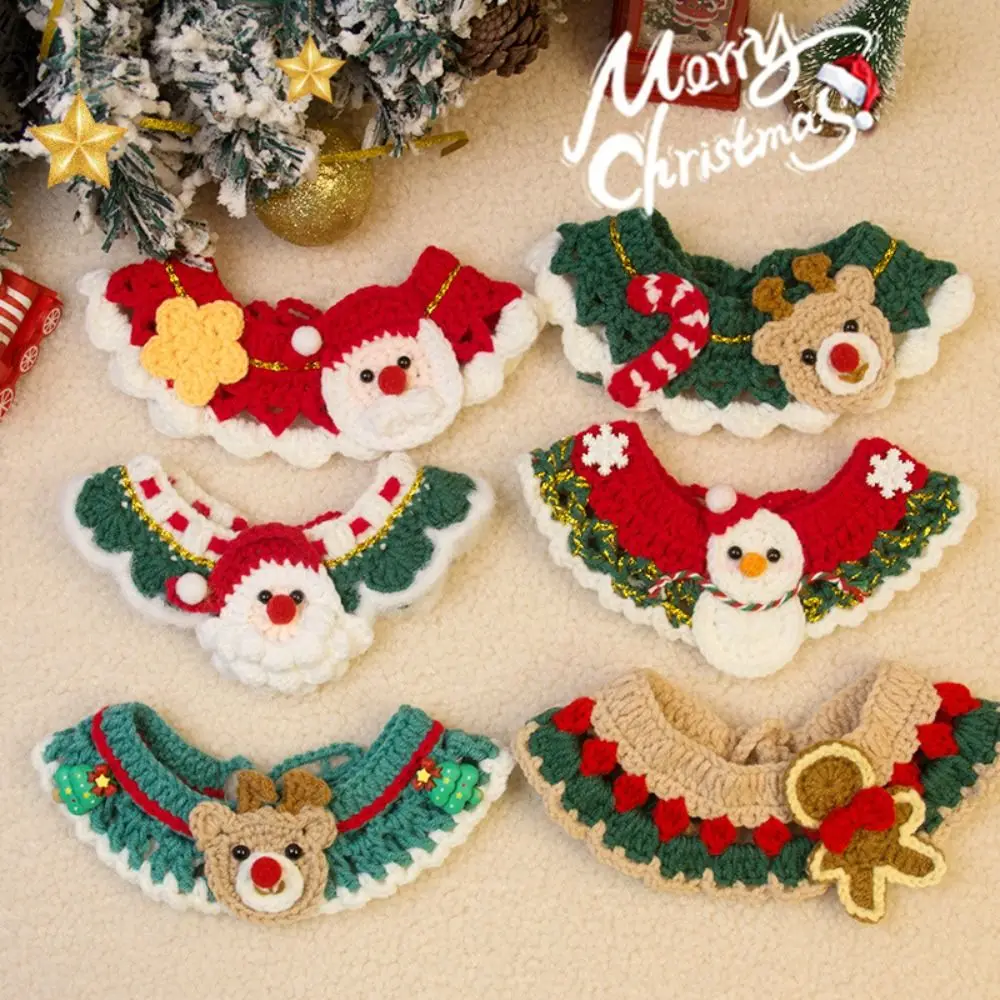 New Christmas Pet Collar Cartoon Adjustable Puppy Neck Strap Safety Hand-knitted Pet Accessories Kitten
