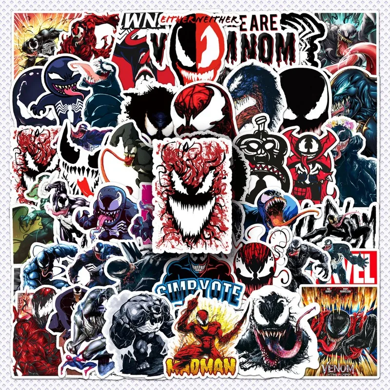 50PCS Venom Stickers Graffiti Personality Cartoons Marvel Movies Creative Stickers Scooter Trunk Creative Waterproof Stickers