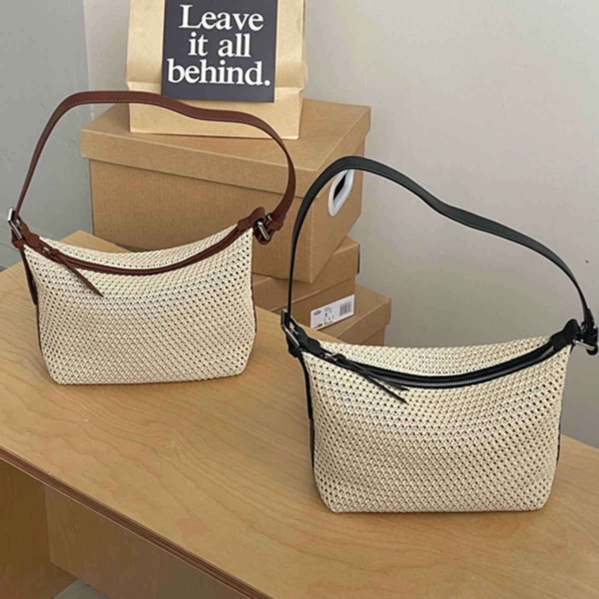 

Dave&Di French Fashion Ladies Lazy Elegant Raffia Woven Bag Holiday Leisure Shoulder Bag Underarm Bag For Women