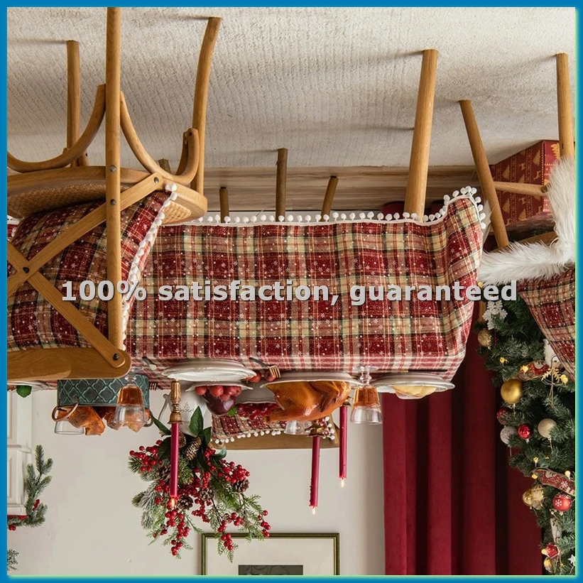 Christmas Tablecloth Table Linen Decoration Hairball Western Dining Table Mat Cotton, Linen and Snowflake Tablecloth-A69M