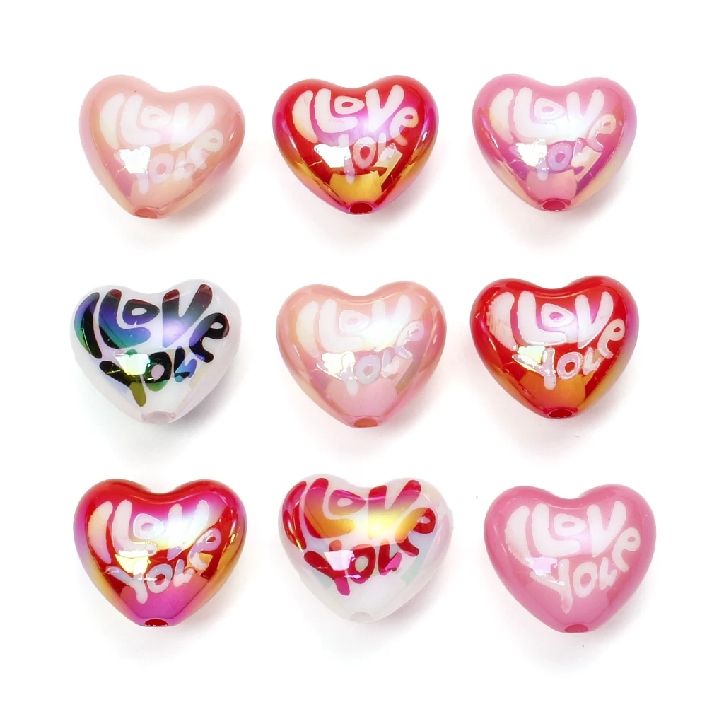 10Pcs Acrylic 3D Love Heart Beads Ab Color Focal Beads for Pens Hairpin Charms Diy Making for Making Bracelet Phone Chain