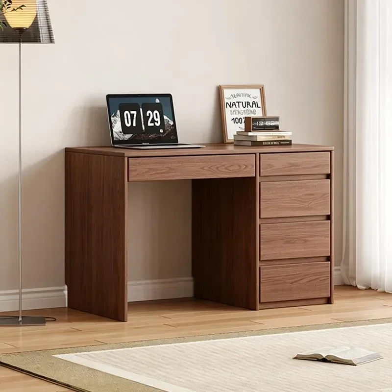 for Solid Wood Desk Bookshelf Integrated with Glass Door Rubber Wood Walnut Retro Learning Writing Computer Table