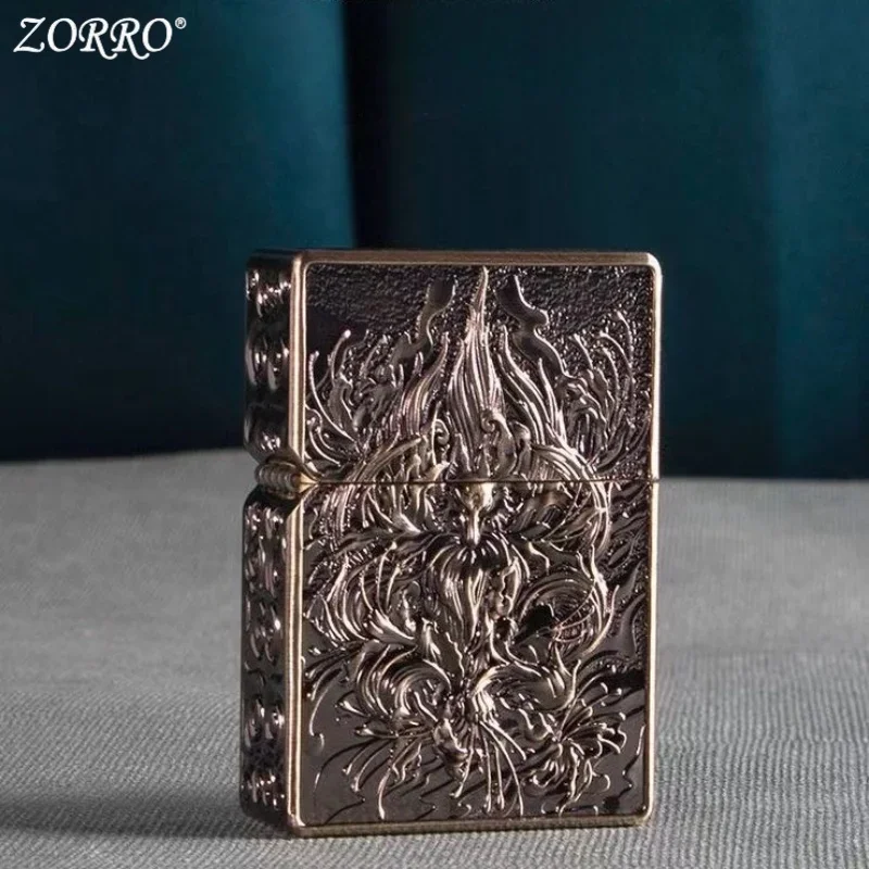 ZORRO Brass Armor Five Faced Sculpture Nine Tailed Fox Kerosene Lighter Classic Grinding Wheel Ignition High end Lighter Smoking