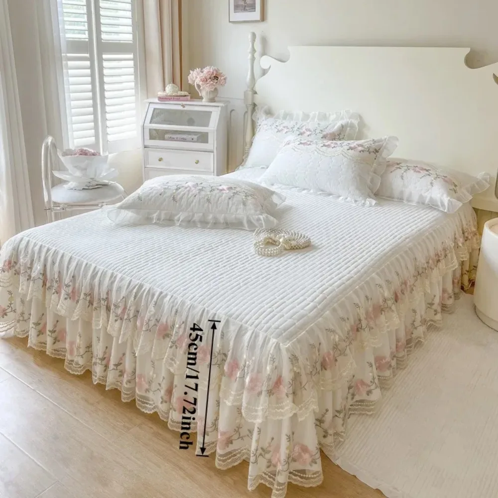 Thickened Anti-Slip Mattress Double-Layer Lace Bed Skirt Piece Korean Style Princess-Style Mattress Cover Suitable All Seasons