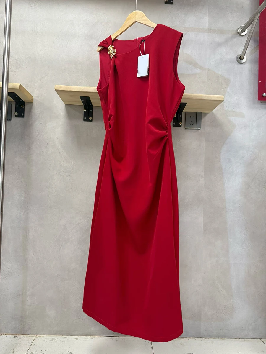 GALCAUR الصلبة تقسم طيات فستان أنيق الإناث س الرقبة أكمام التخسيس حزب مزاجه فساتين حريمي الصيف موضة جديدة