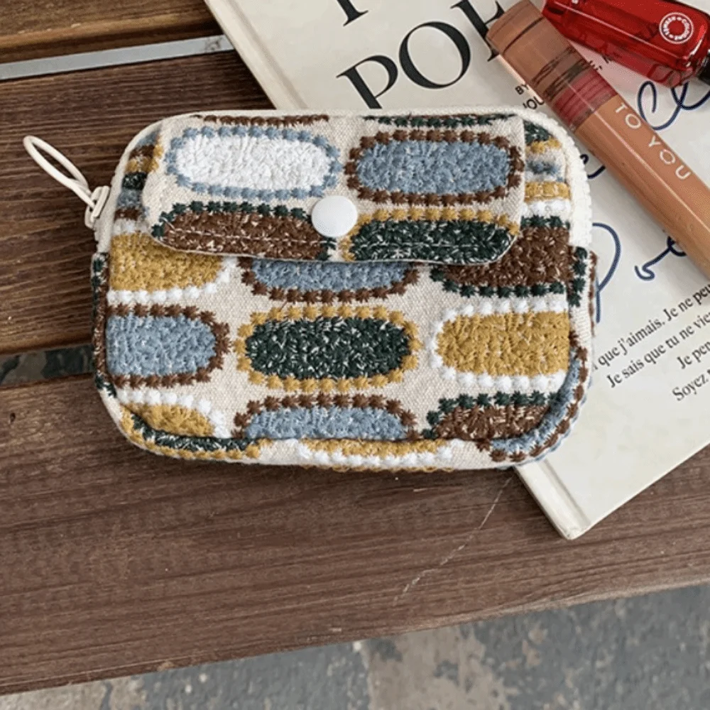 

Simple Cute Embroidery Storage Bag Flower Cotton Linen Earphone Bag Zipper Pouch Korean Style Ethnic Style Coin Purse Key Bag