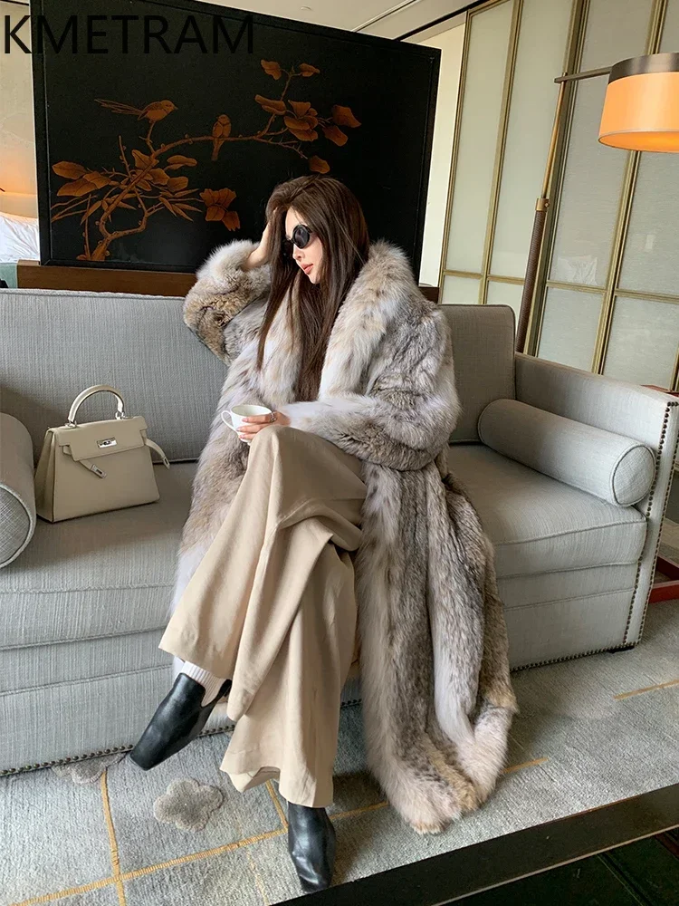 Natural Lynx Fur Jacket Luxury Long Fur Coat Women High Quality Jackets for Winter Fashion Womans Clothing шуба женская 2024