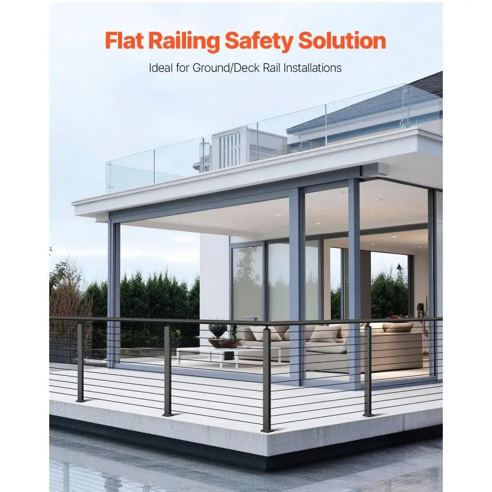 Stainless Steel Cable Railing Post 42x1x2 Inch Level Deck Stair Handrail Kit Pre-Drilled Pickets with Mounting Bracket Black