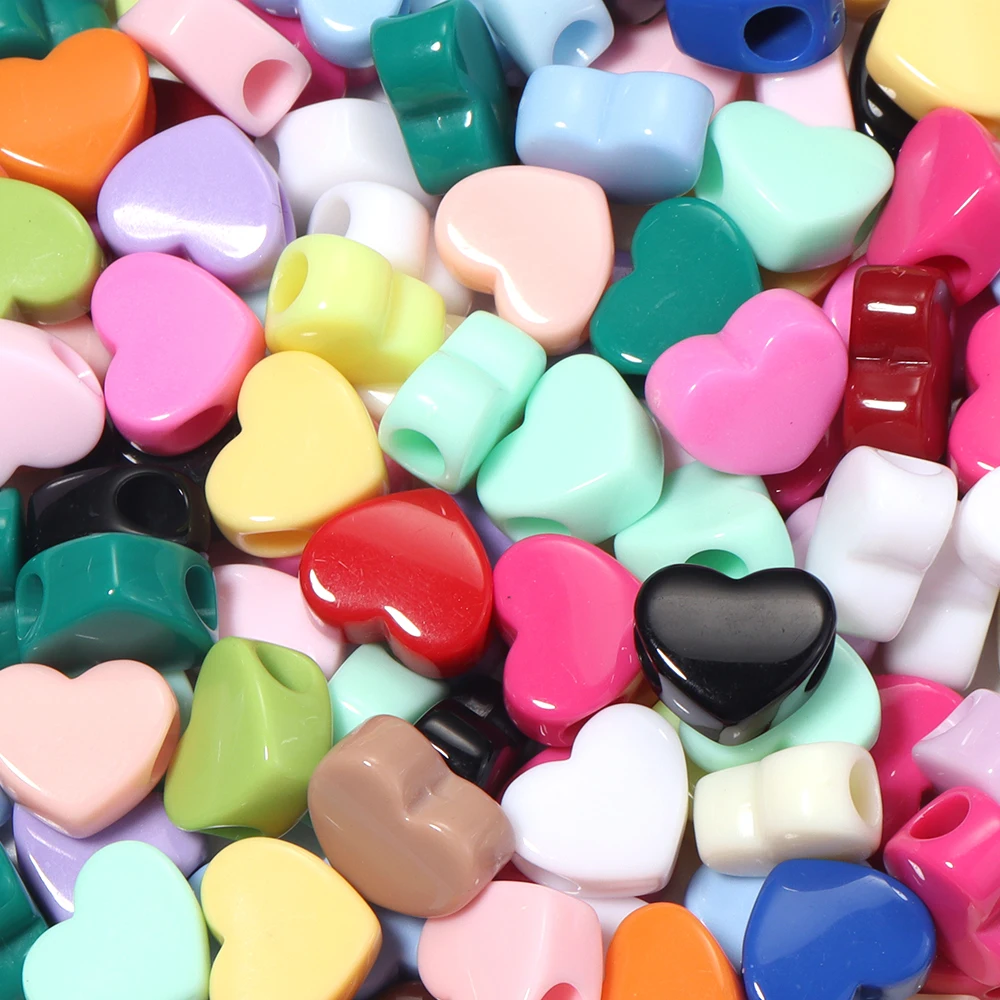 50 Stück/Set, gemischte Farben, Acryl-Herzperlen mit großem Loch, lose Abstandsperlen für DIY-Schlüsselanhänger, Handyketten, Schmuckherstellungszubehör – Detail 5