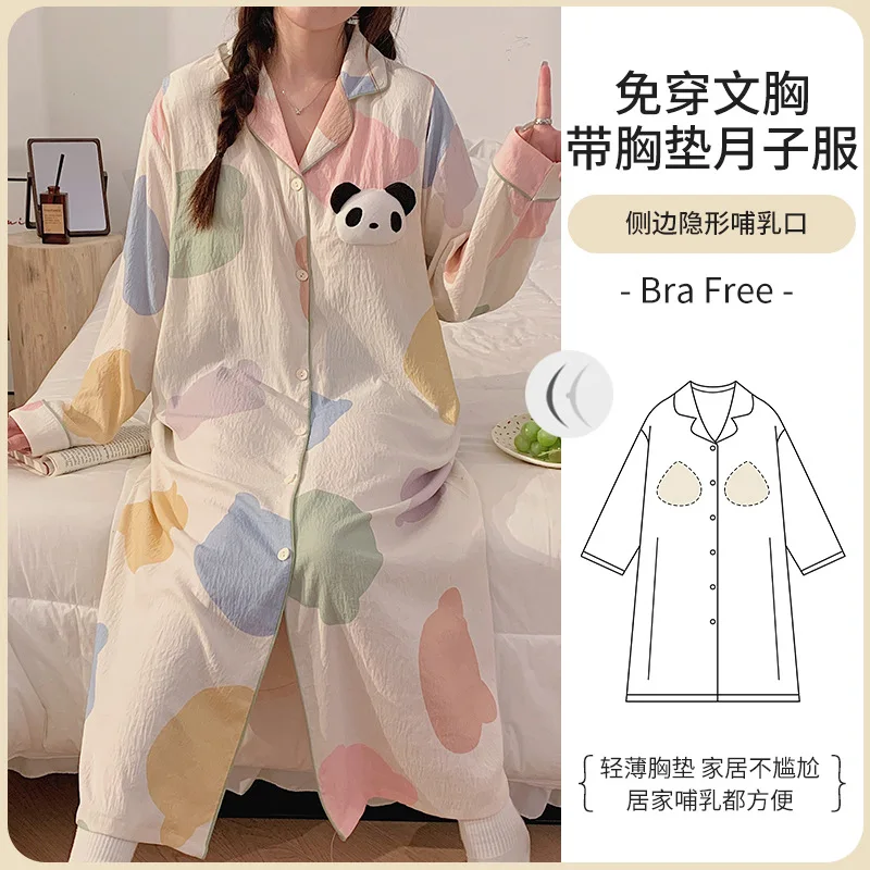 

Pregnant Nursing Nightgown With Cotton Breast Pad Spring Summer Nightgown Women Night Dress Turn-down Collar Nightwear