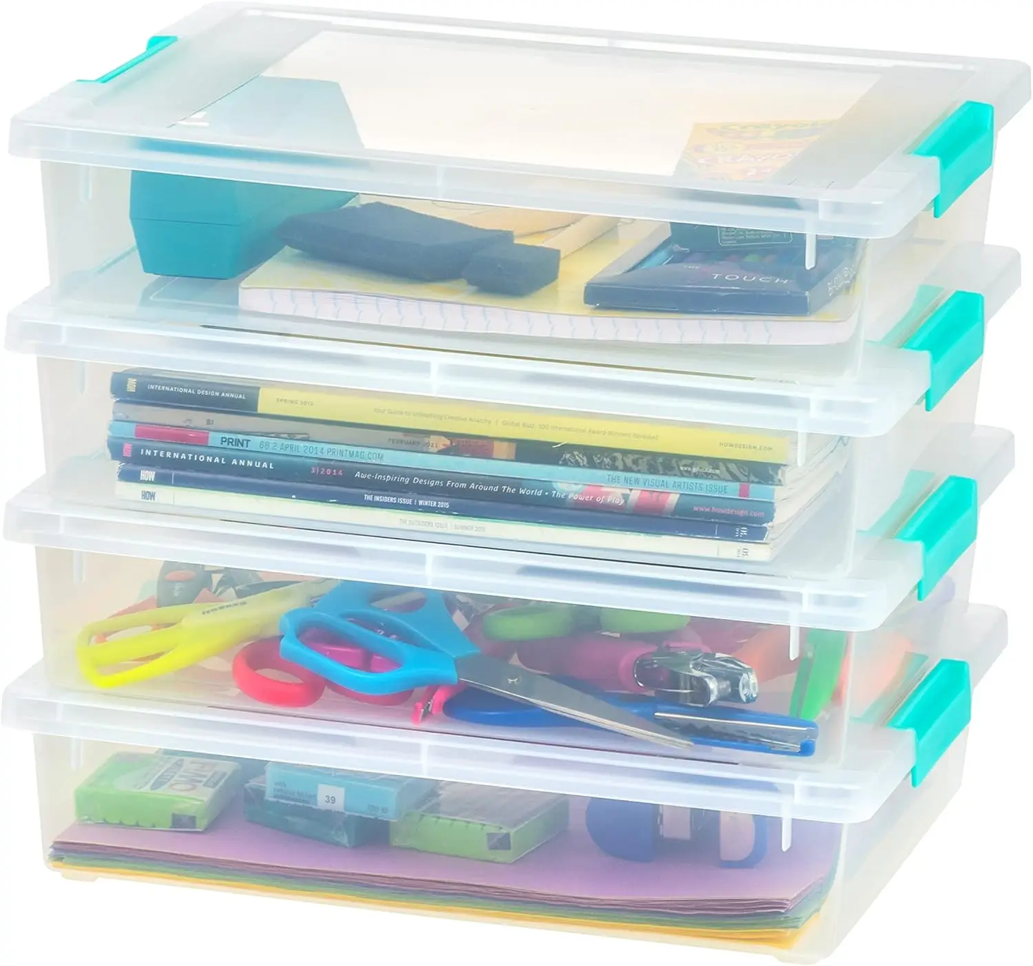 

6 Qt. Craft Storage Bins with Lids, 4-Pack, |Made in USA|, Clip Box, Small Plastic Sensory Bin Tote Organizer Containers for
