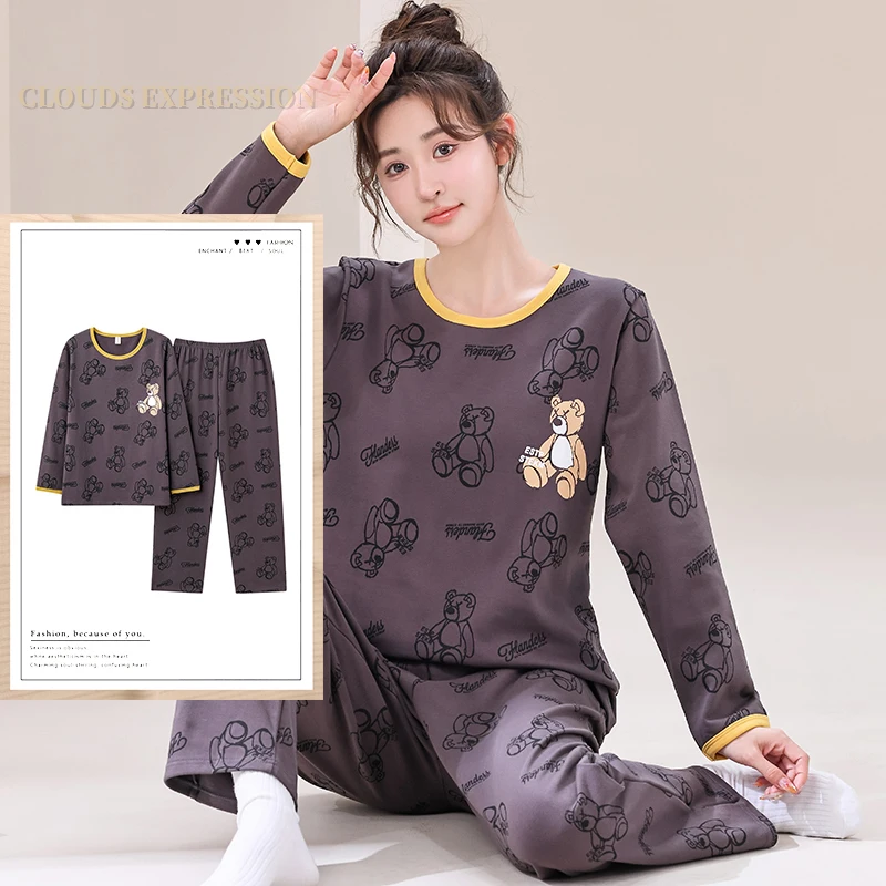 Autumn Nightwear Kawaii Girls PJ Young Women Pajama Sets Pyjamas Femme Cartoon Sleepwear Female Loungewear Pijama Mujer Homewear