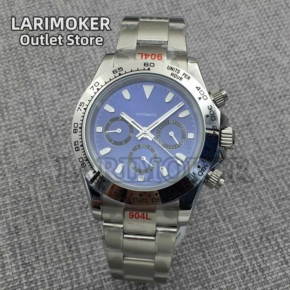 

LARIMOKER 39MM Men's Automatic Mechanical Watch Sapphire Glass Blue Luminous Dial Silver Bezel Stainless Steel Watch Waterproof