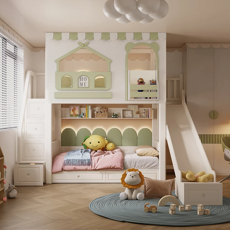 جميع سرير الأطفال المصنوع من الخشب الصلب، شقة صغيرة، سرير صبي لأعلى ولأسفل، سرير مرتفع ومنخفض، سرير الأم والطفل، بطابقين علويًا #4