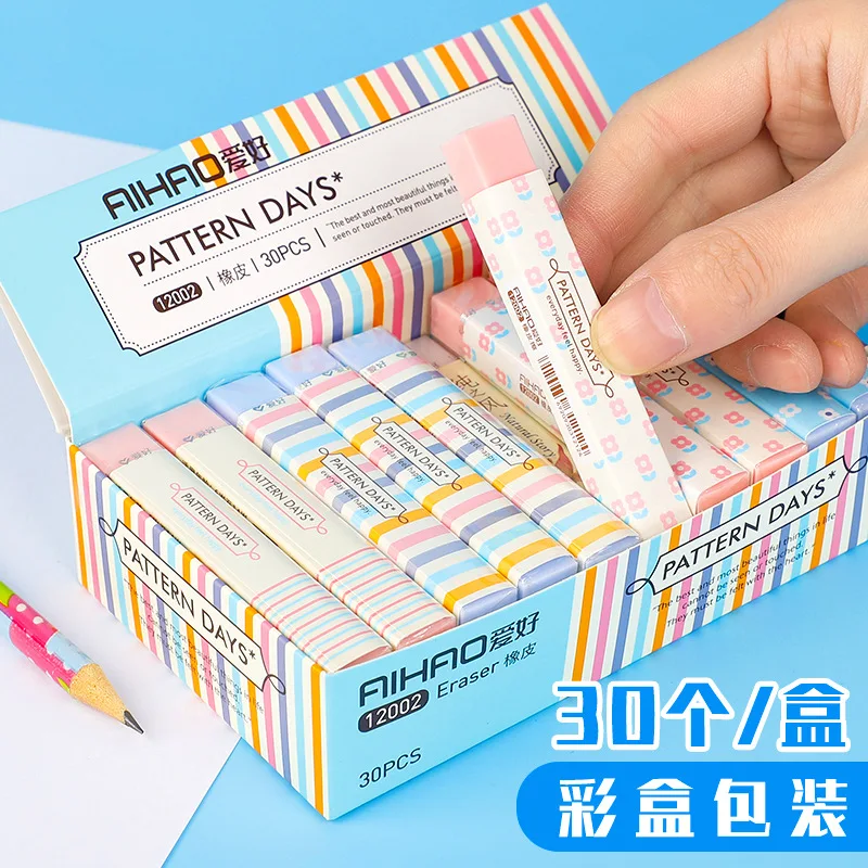 2Pcs Long Square Eraser for Kids Soft Eraser with Colored Paper Korean Stationery Office Supplies Cute Desk Accessories