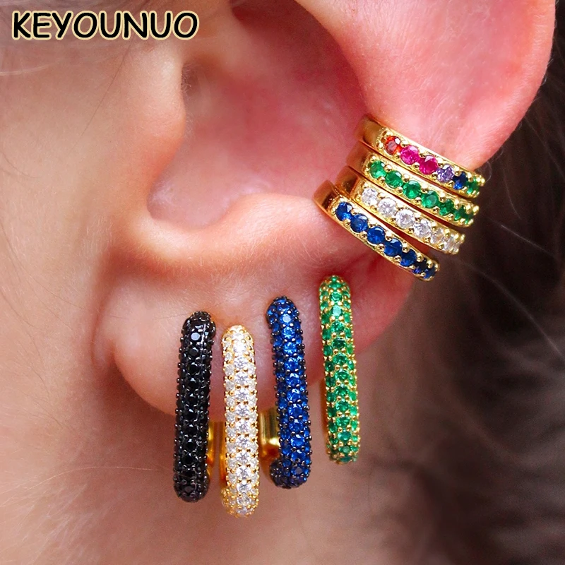 KEYOUNUO Gold Filled CZ Ear Cuffs Earrings For Women Non Pierced Colorful Zircon Clip Earring Fashion Party Jewelry Wholesale