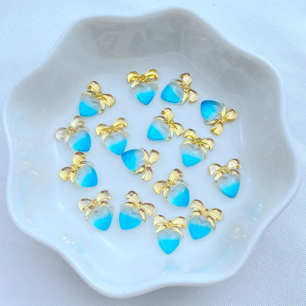 50Pcs New Cute Mini 9*10mm Resin Little Heart-Shaped Bow Series Flatback Ornament Jewelry Making Manicure Hairwear Accessories