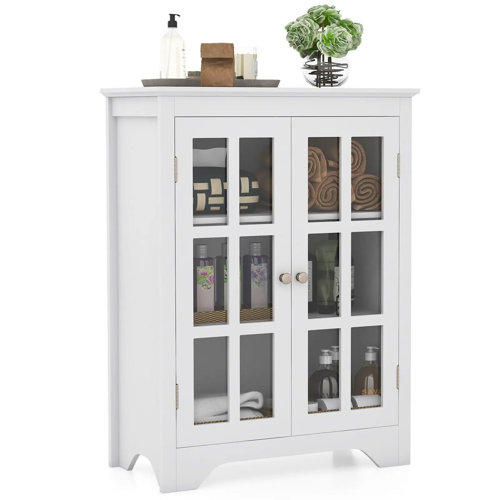 ERGOMASTER Bathroom Floor Cabinet Freestanding Display Storage Cabinet w/ Doors