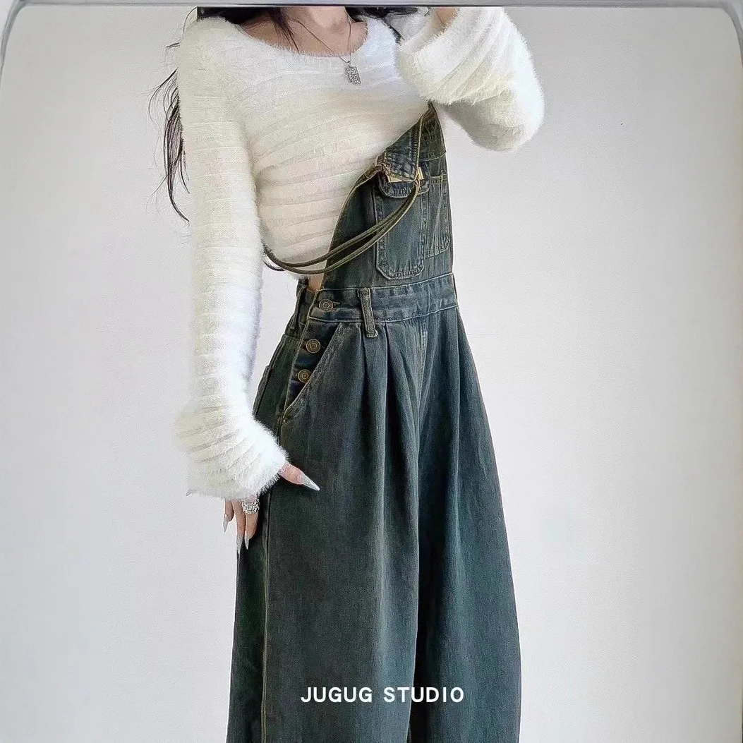 2026 New Retro Cowboy Strap Pants for Women with a Small and Unique Design, Loose and Versatile, Showing Thin and Wide Legs One