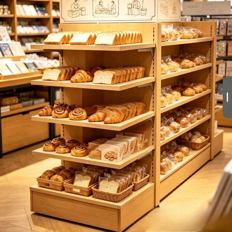Solid wood Internet celebrity snack shelves, multi-layer Nakajima supermarket shelves, snack food showcases