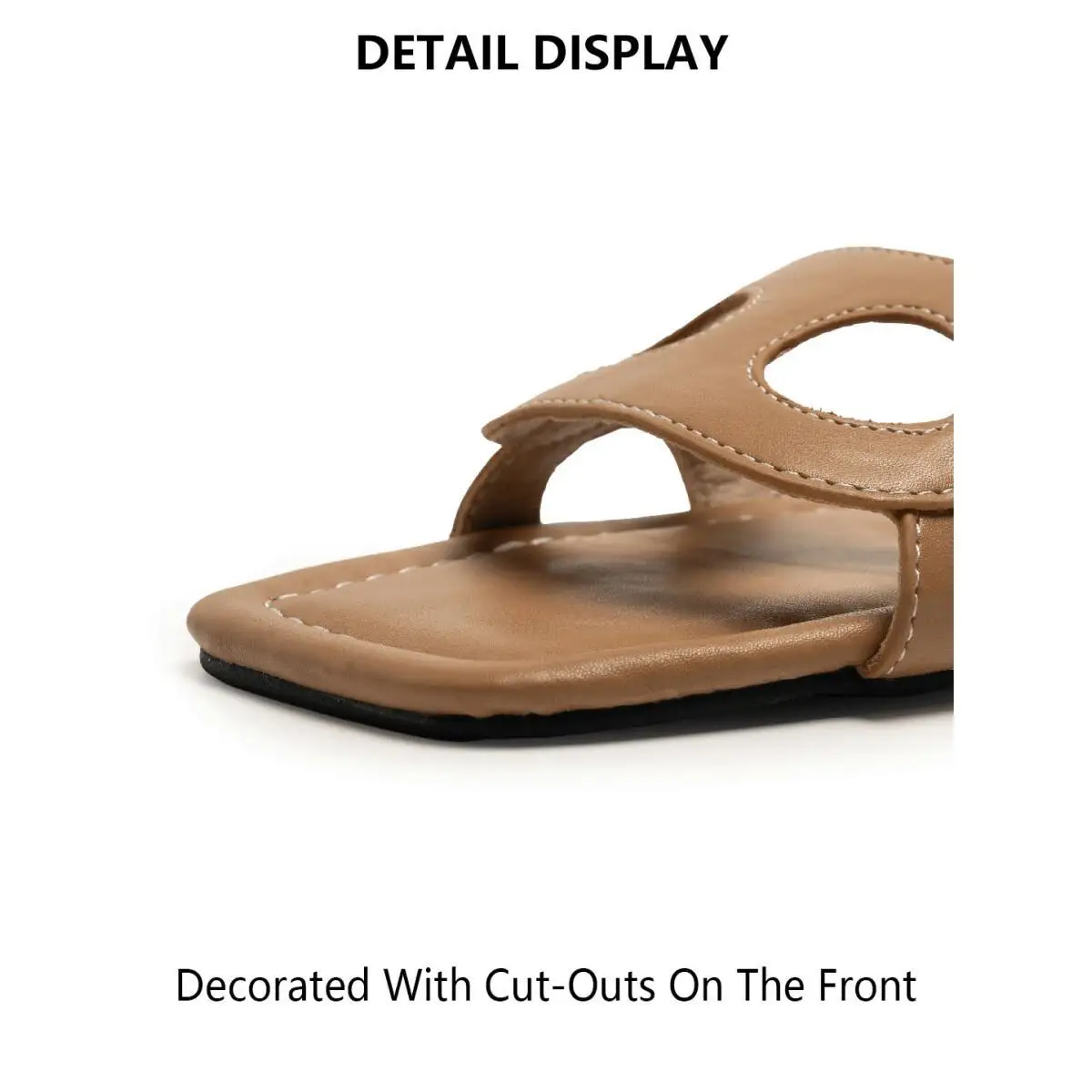 PG Damen-Sandalen mit quadratischer Zehenpartie, flach, mit doppelten Ausschnitten, zum Überziehen, lässig, für den Sommer, den täglichen Gebrauch, Strandpantoffeln – Detail 9